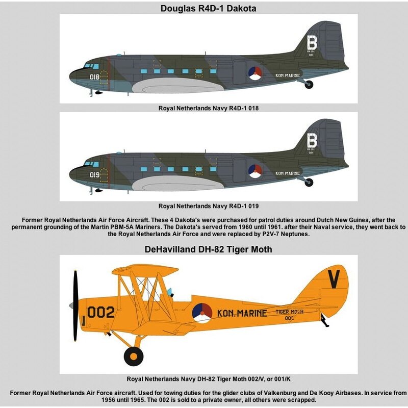 Royal Netherlands Navy Pt 1 (8) North American B-25D Mitchell 1-21 1-18 18-3 13-1 2-2 ex RAF 320 Dutch Squadron 1946-7 R4D-1 Dak