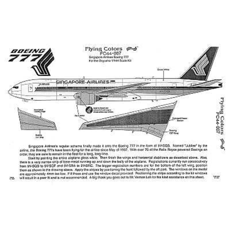 Boeing 777 SINGAPORE AIRLINES (RR) Jubilee. 9V-SQB etc