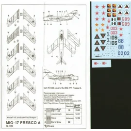 Mikoyan MiG-17 Fresco A (6) USSR Blue 88 Czech invasion 1968 Blue 02 Aerobatic Team 1956 GDR Red 589 1960 Iraq 1961 Mongolia Red