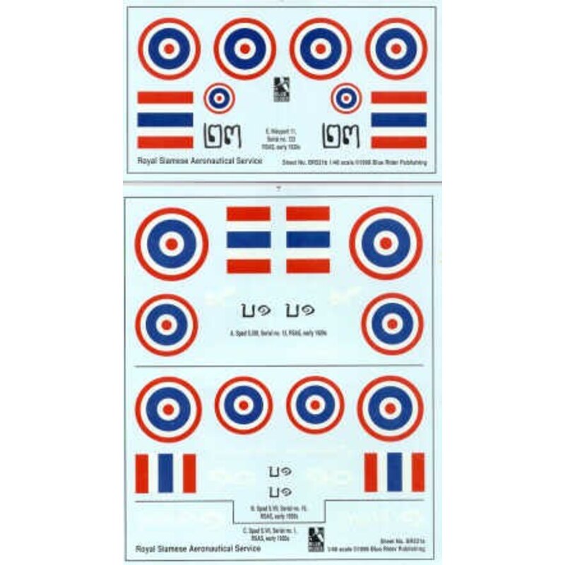 Royal Siamese Aeronautical Service 1920-30 (4) Spad S.XIII Spad S.VII Nieuport 11