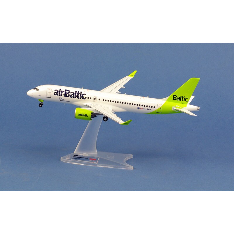 grind Sinds affix Herpa wings miniature airBaltic Airbus A220-300 YL-AAU "100e A220"...