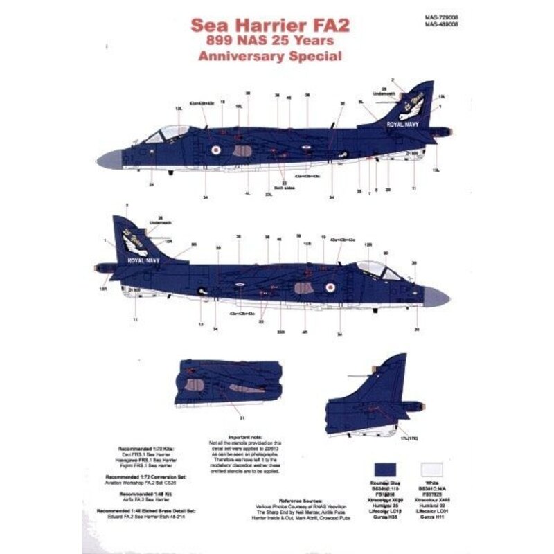 BAe Sea Harrier FA.2 (1) ZH809 899 NAS 25th Anniversary special Overall blue with white undersurfaces