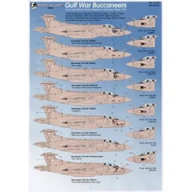 Gulf War Blackburn Buccaneers 1991. Includes all 13 aircraft from Operation Granby. Sky Pirates flags Scotch Whiskey names nose 