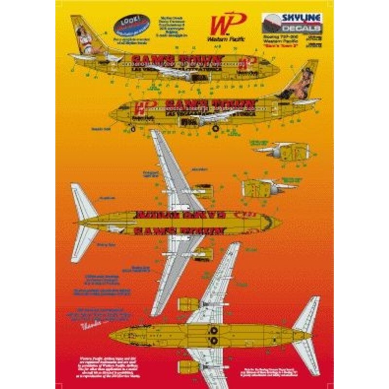 Boeing 737-300 WP Western Pacific N956WP Sam′s Town 2 includes photo etch parts. Designed to fit Skyline kit SKY4403A.t