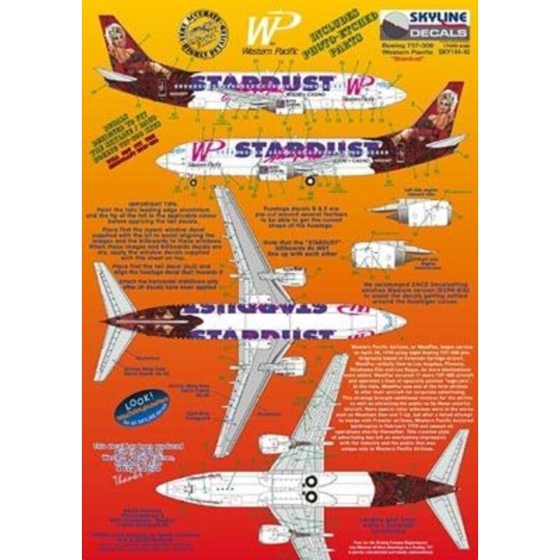 Boeing 737-300 WP Western Pacific N950WP Stardust Las Vegas includes photo etch parts. Designed to fit Skyline kit SKY4403A