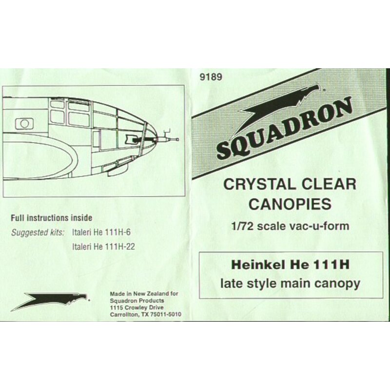 Heinkel He 111H late canopy (designed to be assembled with model kits from Italeri)