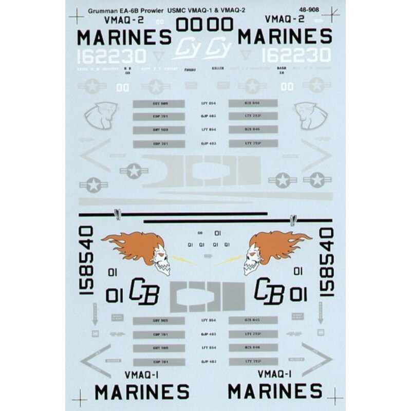 Grumman EA-6B Prowlers (2) 158540 CB/01 VMAQ-1 Banshees 162230 CY-00 VMAQ-2 Panthers black fin. Both low viz greys FS35237/36230