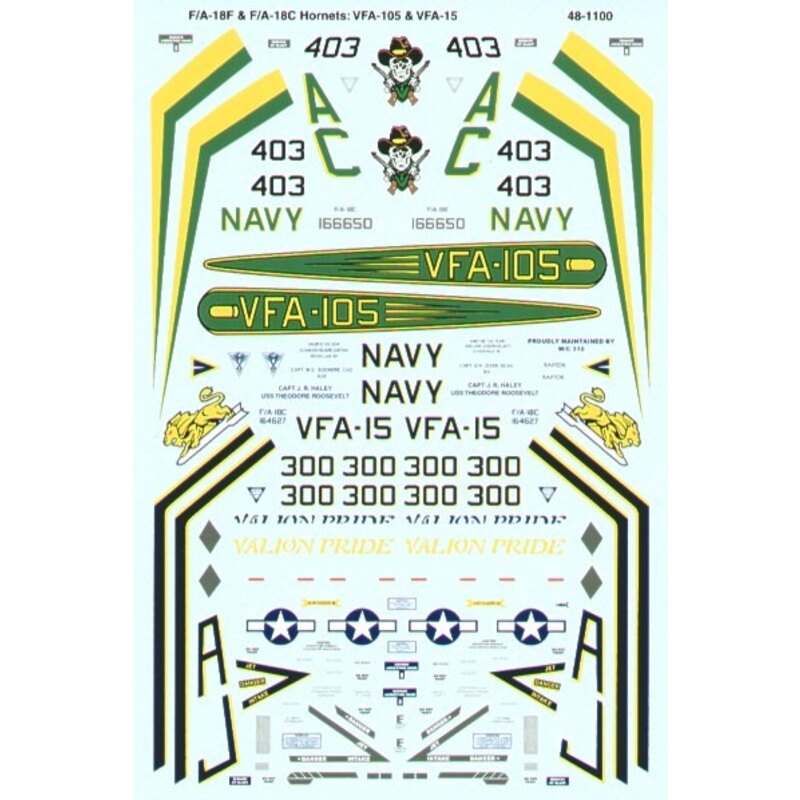 McDonnell Douglas F/A-18C/E Hornets (2) C 164627 AJ/300 VFA-15 Valions CAG USS Theodore Roosevelt 166650AC/403 VFA-105 Gunslinge