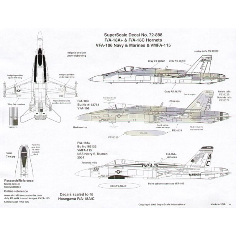 McDonnell Douglas F/A-18A Hornet McDonnell Douglas F/A-18C Hornets (2) A 163133 AC/200 VMFA-115 Silver Eagles CAG USS Harry S.Tr