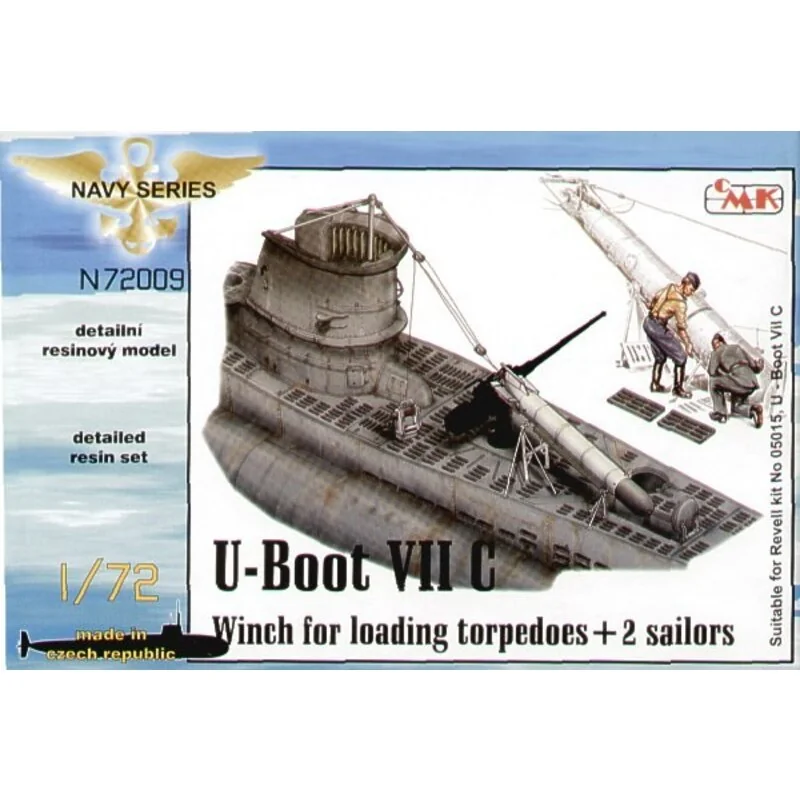 U-Boat Type VIIc winch for loading torpedos loading rollers and torpdeo (designed to be assembled with model kits from Revell) 