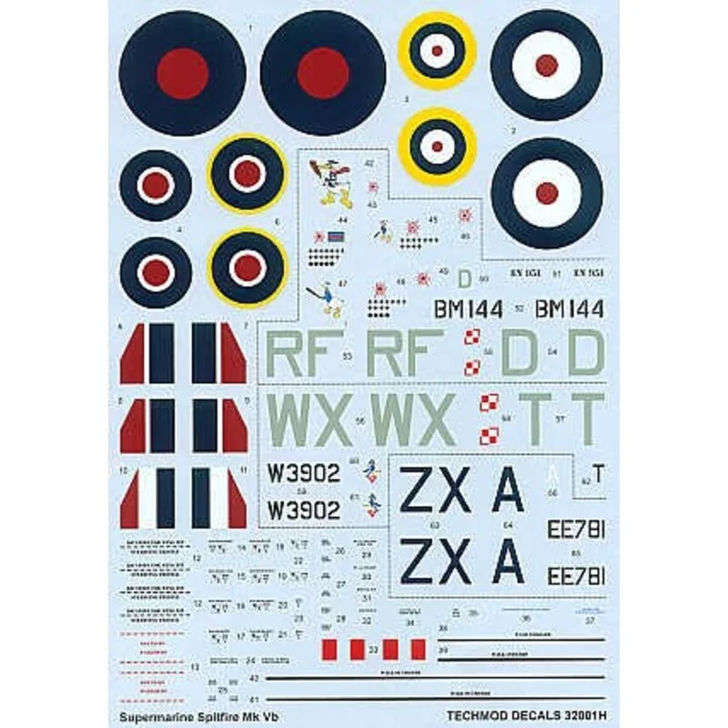 Supermarine Spitfire Mk.Vb (5) RM144 RF-D 303 Polish Squadron 3 versions W3902 WX-T 302 Polish Squadron EE781 ZX-A 145 Squadron 