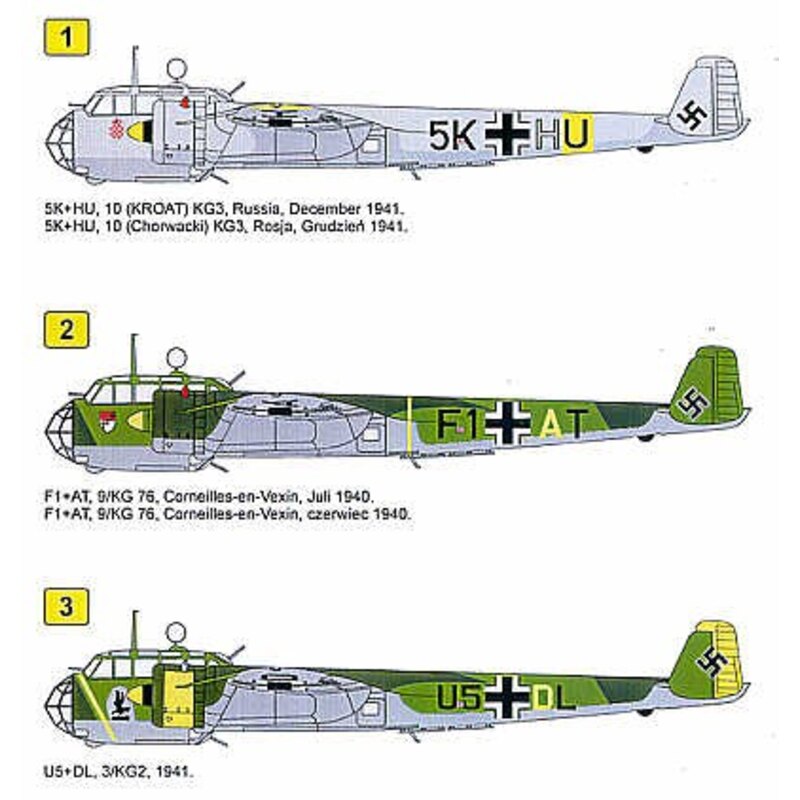 Dornier Do 17Z-2 (3) 5K+HU KG3 Russia 1941 F1+AT 9/KG76 July 1940 U5+DL 3/KG2 1941