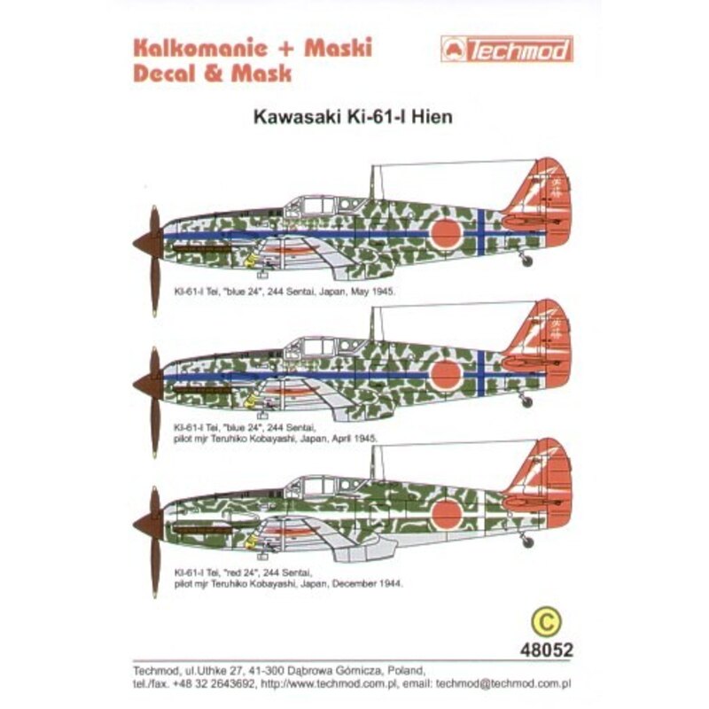 Kawasaki Ki-61 Hein Part 1. (3) 244 Sentai. Blue 24 2 versions with blue fuselage stripe Red 24 white fuselage stripe. All have 