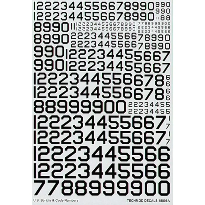 US Serials and Code Numbers in Black. 6 8 12 16 20 28 32 36