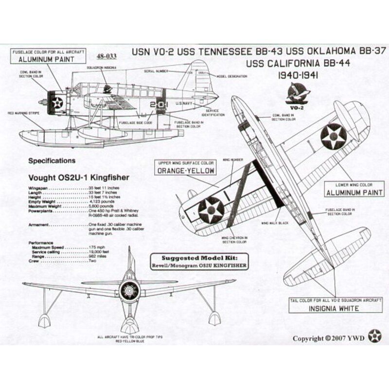 Vought OS2U-1 Kingfisher. 1940/41 9 plane Squadron including Wingmen from VO-1 USS Arizona USS Nevada and USS Pennsylvania