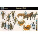 France 1944. Includes 3 x soldiers including 1 carrying child, 1 helping young lady, 1 cart, 2 horses and Nun.