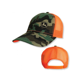 JOHN DEERE mesh-achterpet van het commerciële merk met camouflage- en oranje patroon