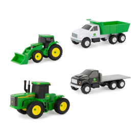 Set van 4 JOHN DEERE-voertuigen - Tractoren en kiepwagen en dieplader