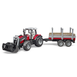 MASSEY FERGUSON 7480 met lader en houtaanhangwagen