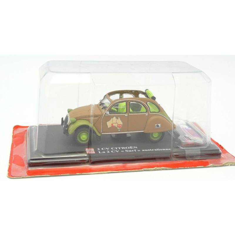 Citroen 2cv Surf Australian bruin en groen met accessoires Collectie Auto Plus verkocht in blisterverpakking