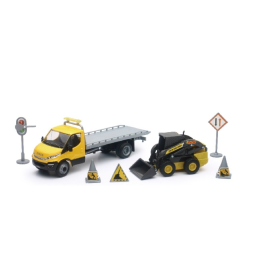 IVECO DAILY platform schaal 1/43 met oplader NEW HOLLAND L230 schaal. 1/32 en accessoires