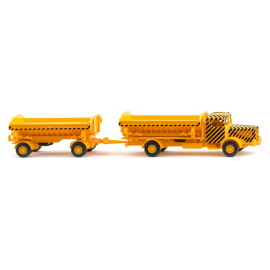 BUSSING 8000 4x2 kipperdrager met 2 assige kipper Geel Miniatuurr 