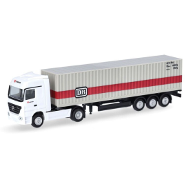 MERCEDES Benz Actros 4x2 met 3-assige containeroplegger DEUTSCHE BAHN Miniatuurr 