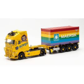 VOLVO FH GL 4x2 met 3 assige XL containeroplegger 2020 MAERSK RAINBOW Miniatuurr 