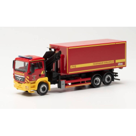 MAN TGS M 6X4 met kraan en wissellaadbak BRANDWEER Miniatuurr 