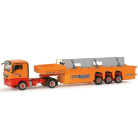 MAN TGX XL 4x2 met glastransportaanhangwagen 3 Assen BAUTRANS Miniatuurr 