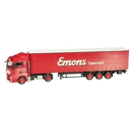 MAN TGX XLX 4x2 met 3 Assige kanteltrailer EMONS Rusland Miniatuurr 