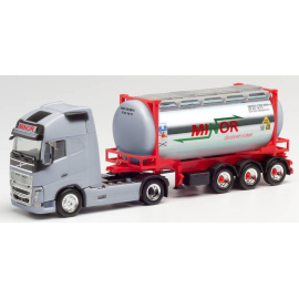 VOLVO FH Gl. XL 4x2 met 3 Assige containerdeur en MINOR tankcontainer Miniatuurr 