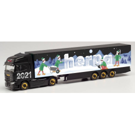 IVECO S-Way 4x2 met 3-assige bestelwagenaanhangwagen HERPA Kerstmis 2021 Miniatuurr 