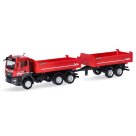 MAN TGS 6x4 kipper met 2 assige KUTTER aanhanger Miniatuurr 