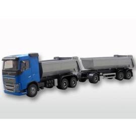 VOLVO FH16 6x4 blauw met aanhanger 1 + 2 assen Miniatuurr 