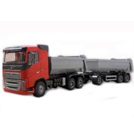 VOLVO FH16 6x4 rood met aanhanger 1 + 2 assen Miniatuurr 