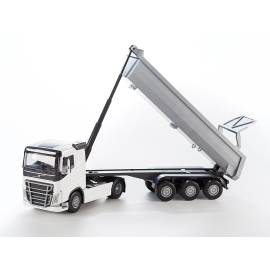 VOLVO FH16 4x2 wit met 3-assige kipbak Miniatuurr 