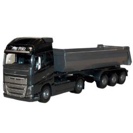 VOLVO FH16 4x2 zwart met 3-assige kipbak Miniatuurr 