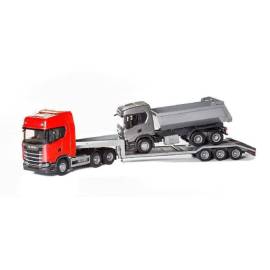 SCANIA S 6x4 rood met 3-assige uitrustingsdrager en SCANIA G500 6x4 Miniatuurr 