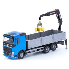 VOLVO FH 6x4 blauw met HIAB achterlaadkraan Miniatuurr 