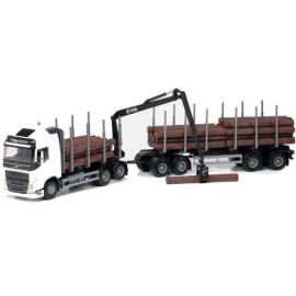 VOLVO FH16 6x4 wit met dolly en 2 assige aanhanger voor houttransport Miniatuurr 