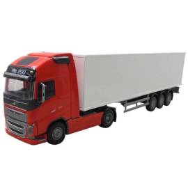 VOLVO FH16 750 Globettrotter XL 4x2 rood met 3 assige aanhanger Miniatuurr 