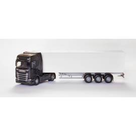 SCANIA S 4x2 zwart met 3 assige aanhanger Miniatuurr 