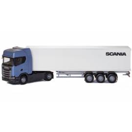 SCANIA S410 4x2 blauw met 3 assige aanhanger Miniatuurr 