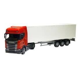 SCANIA CS410 4x2 rood met 3-assige aanhanger Miniatuurr 