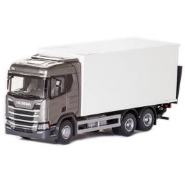 SCANIA CR 6x4 metallic grijs met opbouw en achterklep Miniatuurr 