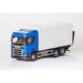 SCANIA CR 6x4 blauw met opbouw en achterklep Miniatuurr 