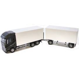 VOLVO FH 6x4 zwart met 1 + 1 assige aanhanger en achterklep Miniatuurr 