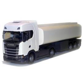 SCANIA S 410 4x2 wit met 3 assige tankoplegger Miniatuurr 