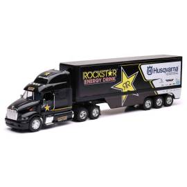 PETERBILT 6x4 met 3-assige ROCKSTAR Husqvarna-trailer Miniatuurr 